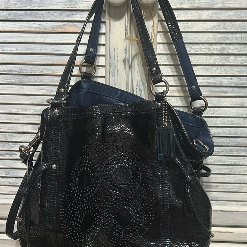 Coach Dark navy patent Leather Handbag shoulder bag